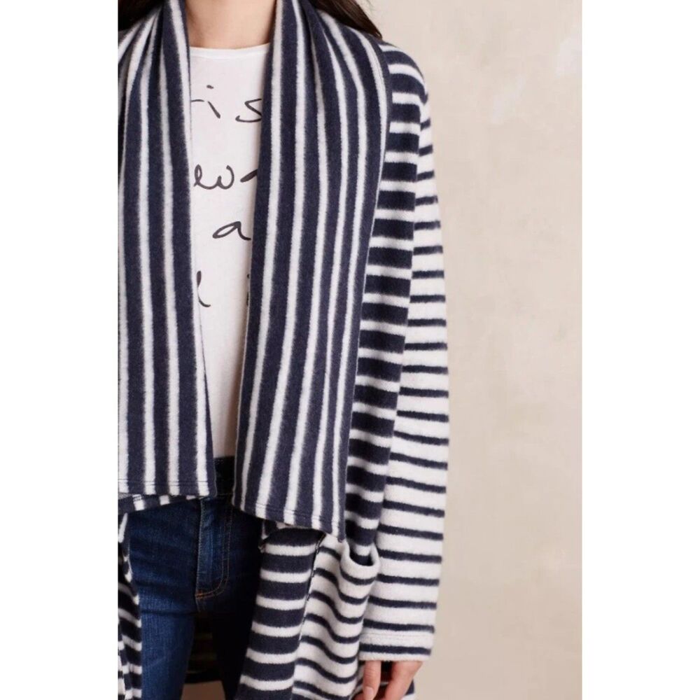 Anthropologie STARK X Navy White Stripe Skipper Sweater Stripe Cardigan Size LP - Picture 3 of 10